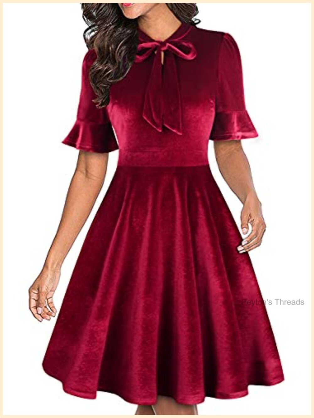 Womens Floral Ruffle Sleeve Fit & Flare Knee-Length Work Church Dress